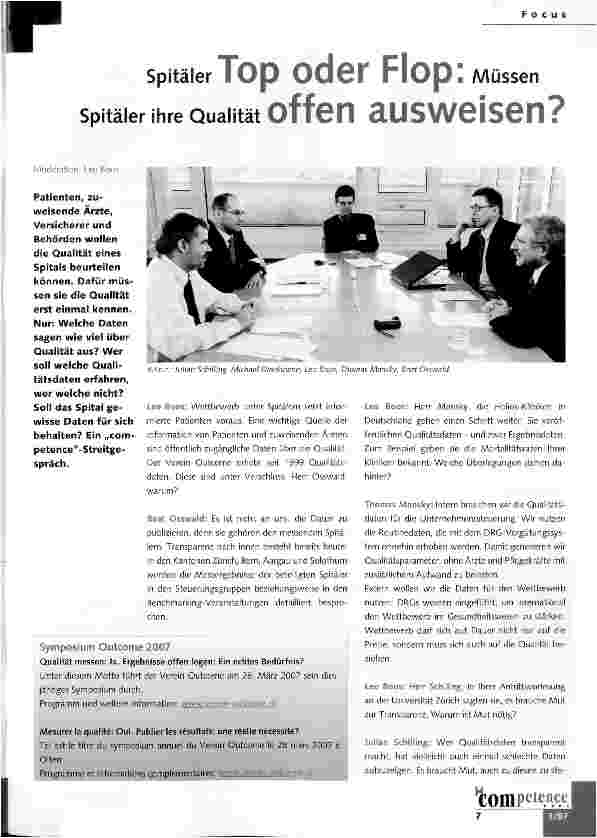 Vorschauseite 1: Spitäler - Top oder Flop: Müssen Spitäler ihre Qualität offen ausweisen? F O C U 5 Müssen