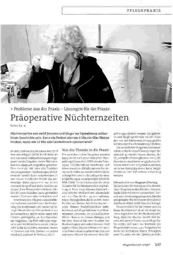 Vorschauseite 1: Probleme aus der Praxis - Lösungen für die Praxis:Präoperative Nüchternzeiten