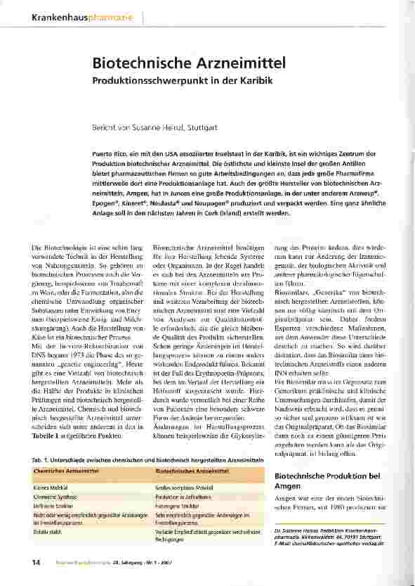 Vorschauseite 1: Biotechnische Arzneimittel - Produktionsschwerpunkt in der Karibik