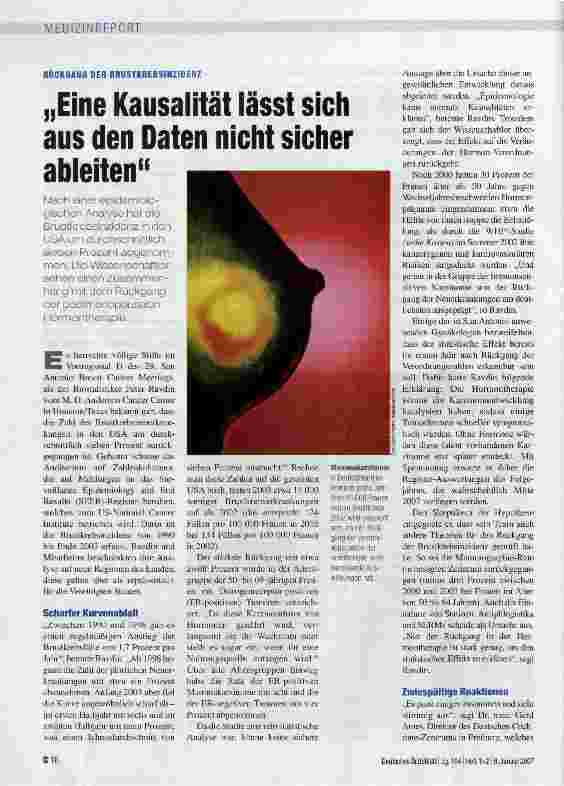 Vorschauseite 1: RÜCKGANG DER BRUSTKREBSINZIDENZEine Kausalität lässt sich aus den Daten nicht sicher ableiten