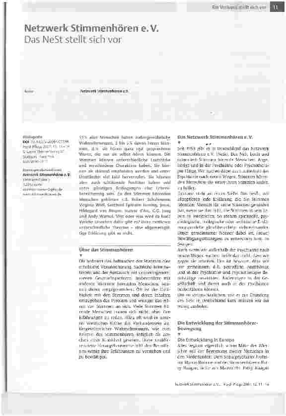 Vorschauseite 1: Netzwerk Stimmenhören e. V. Das NeSt stellt sich vor