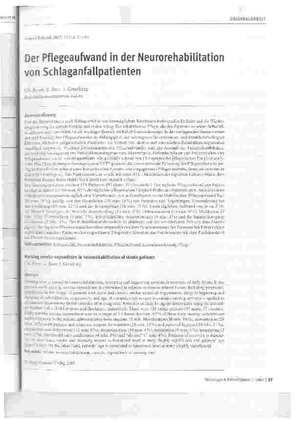 Vorschauseite 1: Der Pflegeaufwand in der Neurorehabilitation von Schlaganfallpatienten