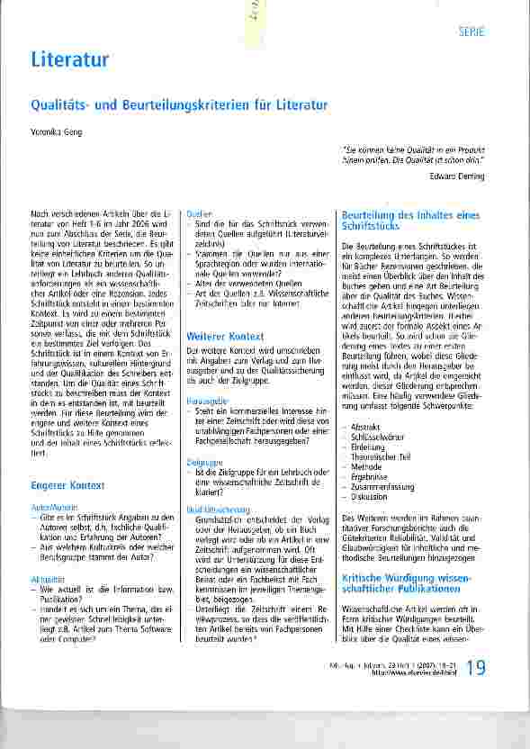 Vorschauseite 1: Qualitätsund Beurteilungskriterien für Literatur