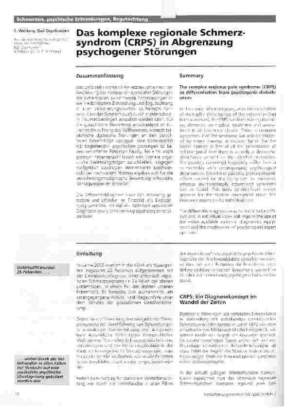 Vorschauseite 1: Das komplexe regionale Schmerz-syndrom (CRPS) in Abgrenzung psychogener Störungen