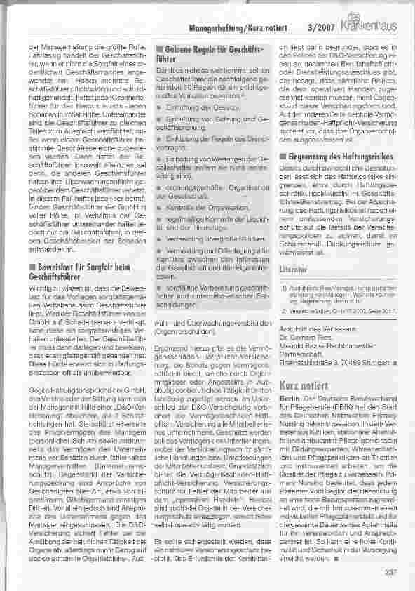 Vorschauseite 2: Haftung und Versicherung von Krankenhausmanagern