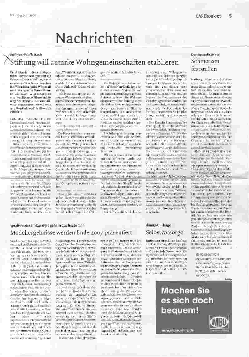 Vorschauseite 1: Stiftung will autarke Wohngemeinschaften etablieren