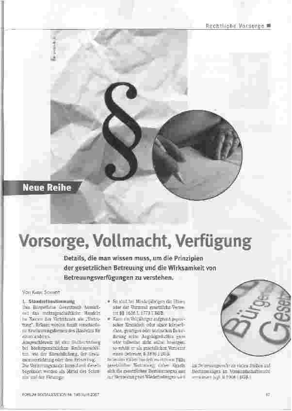 Vorschauseite 1: Vorsorge, Vollmacht, Verfügung
