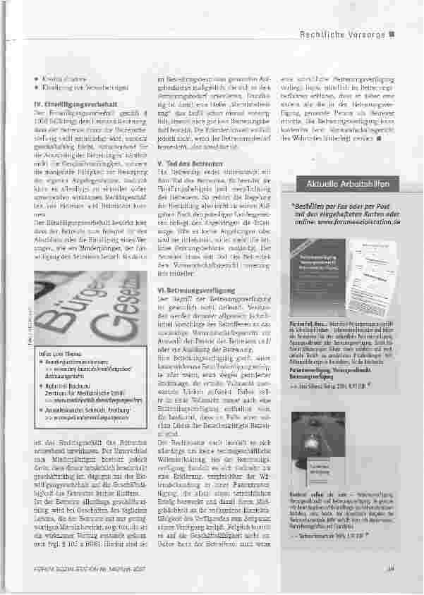 Vorschauseite 3: Vorsorge, Vollmacht, Verfügung