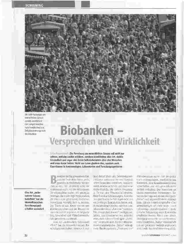 Vorschauseite 1: Biobanken - Versprechen und Wirklichkeit