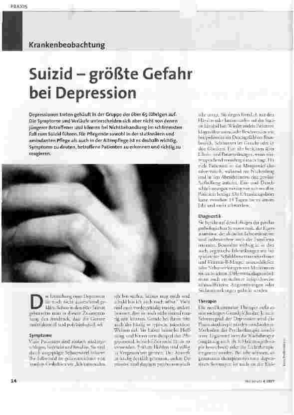 Vorschauseite 1: Suizid - größte Gefahr bei Depression