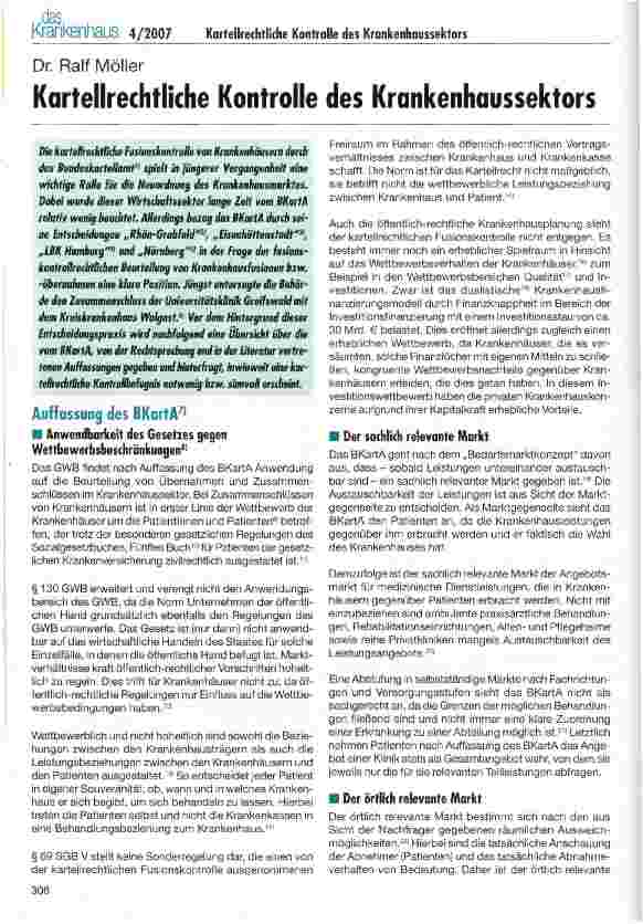 Vorschauseite 1: Kartellrechtliche Kontrolle des Krankenhaussektors