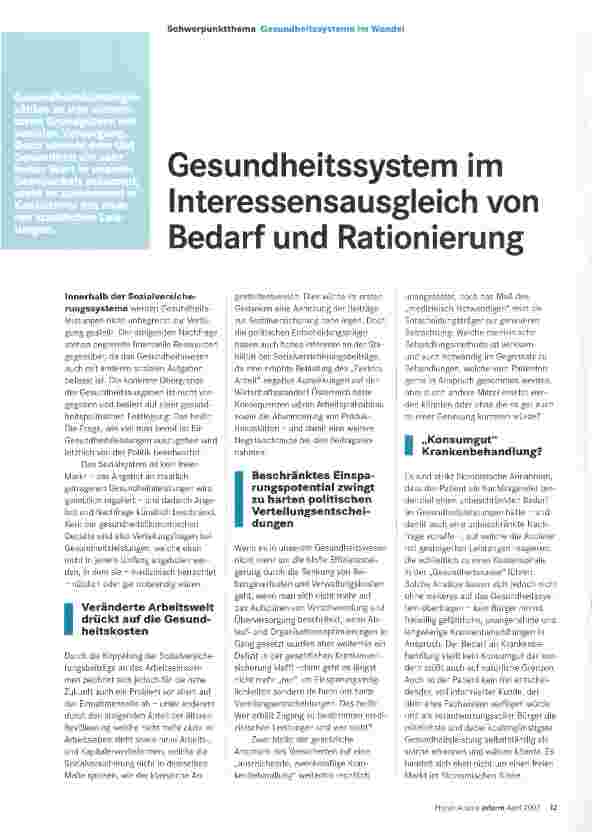 Vorschauseite 1: Gesundheitssystem im Interessensausgleich von Bedarf und Rationierung