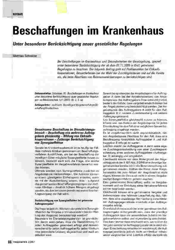 Vorschauseite 1: Beschaffungen im Krankenhaus