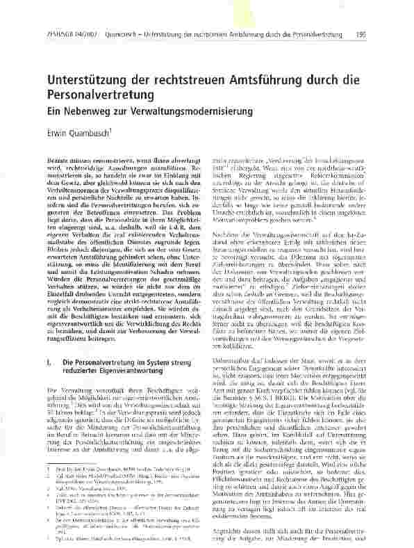 Vorschauseite 1: Unterstützung der rechtstreuen Amtsführung durch die Personalvertretung - Ein Nebenweg zur Verwaltungsmodernisierung