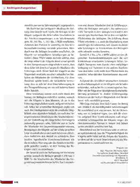 Vorschauseite 3: Schadensersatz wegen fehlerhaften Einschiebens einer Patientin in den Krankentransportwagen