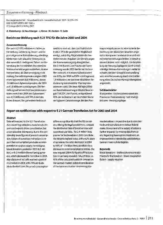 Vorschauseite 3: Bericht zur Meldung nach § 21TFG für die Jahre 2003 und 2004