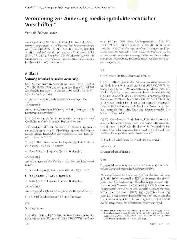 Vorschauseite 1: Verordnung zur Änderung medizinprodukterechtlicher Vorschriften*