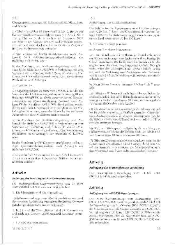 Vorschauseite 2: Verordnung zur Änderung medizinprodukterechtlicher Vorschriften*
