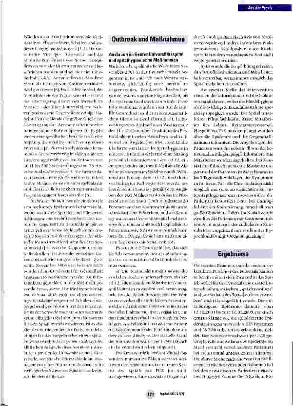 Vorschauseite 2: Noroviren-Epidemie in der Schweiz, Winter 2004 / 2005: Lehren und Maßnahmen aus der Perspektive der Spitalhygiene