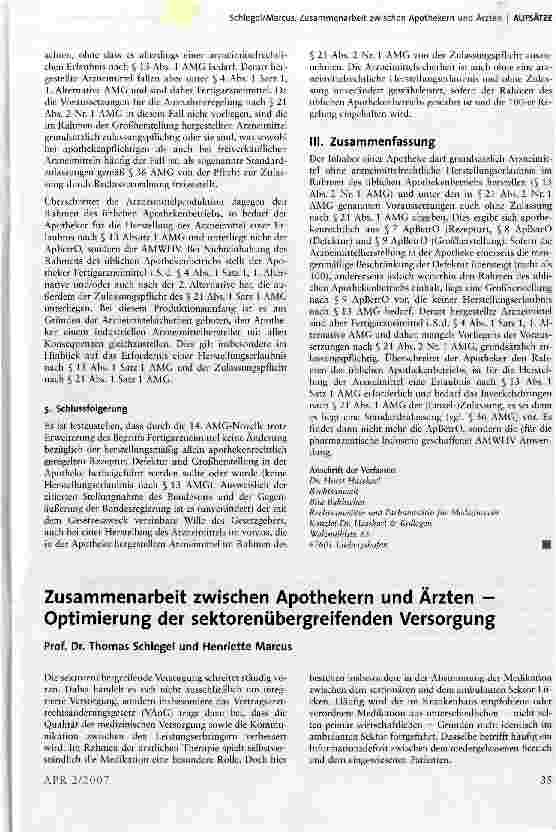 Vorschauseite 1: Zusammenarbeit zwischen Apothekern und Ärzten -Optimierung der sektorenübergreifenden Versorgung