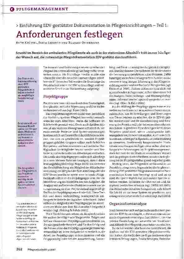Vorschauseite 1: Einführung EDV-gestützter Dokumentation in Pflegeeinrichtungen - Teil 1: Anforderungen festlegen