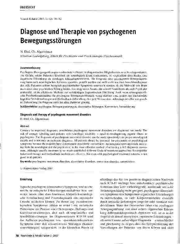 Vorschauseite 1: Diagnose und Therapie von psychogenen Bewegungsstörungen