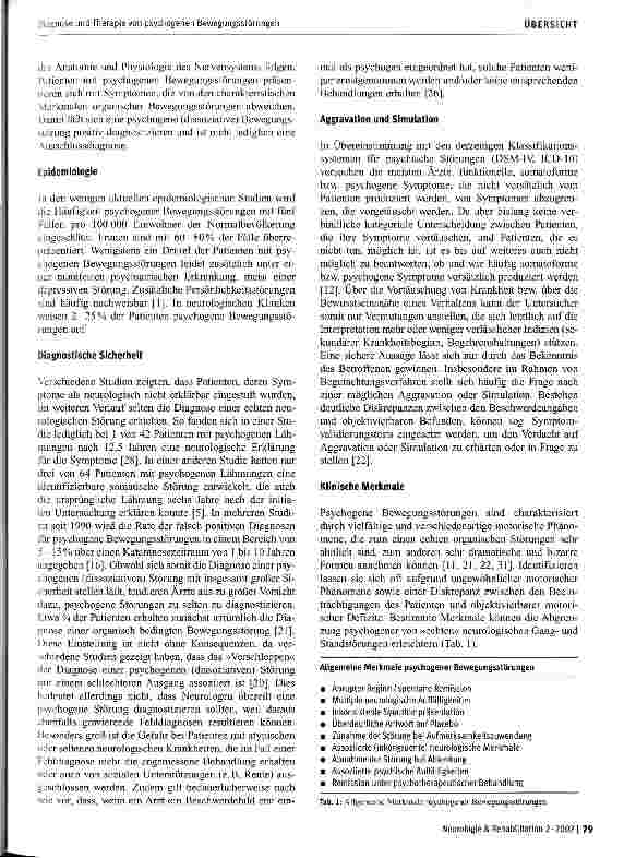Vorschauseite 2: Diagnose und Therapie von psychogenen Bewegungsstörungen