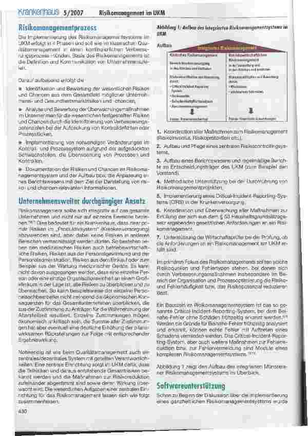 Vorschauseite 2: Einführung eines softwareunterstützten integrierten und ganzheitlichen Risikomanagements im Universitätsklinikum Münster