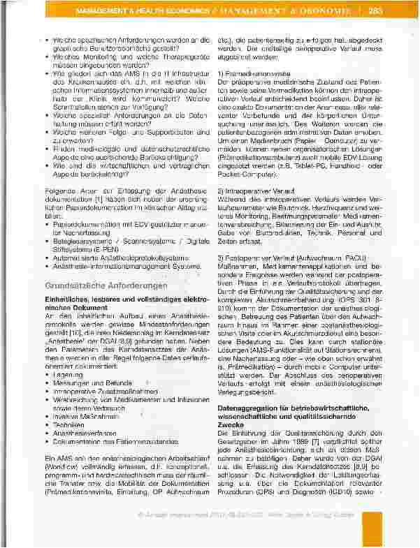 Vorschauseite 2: Spezielle Empfehlungen und Anforderungen zur Implementierung eines Anästhesie-Informations-Management-Systems*