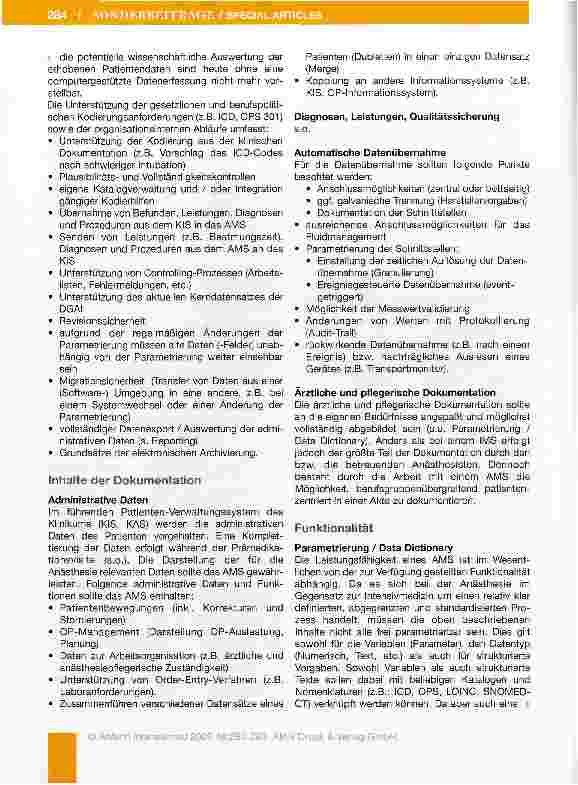 Vorschauseite 3: Spezielle Empfehlungen und Anforderungen zur Implementierung eines Anästhesie-Informations-Management-Systems*