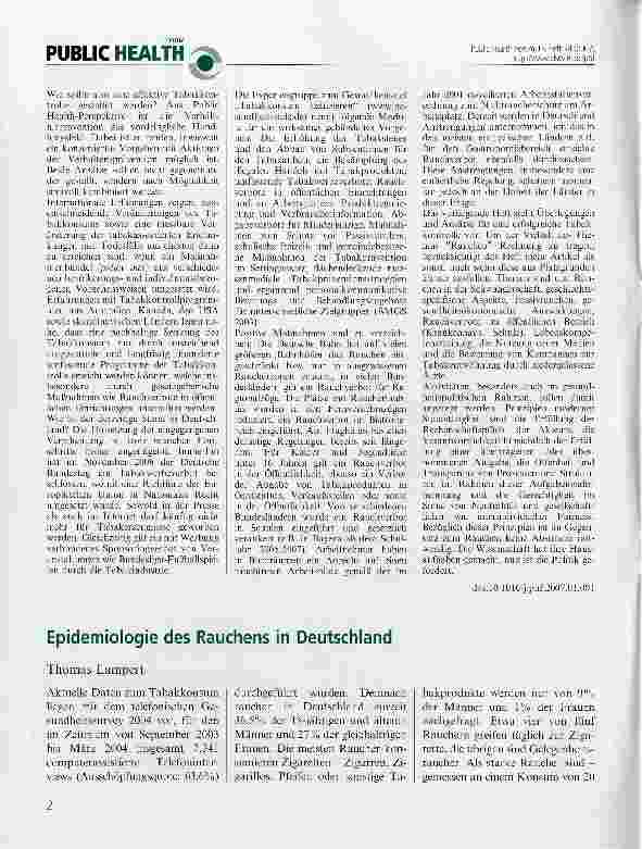 Vorschauseite 1: Epidemiologie des Rauchens in Deutschland