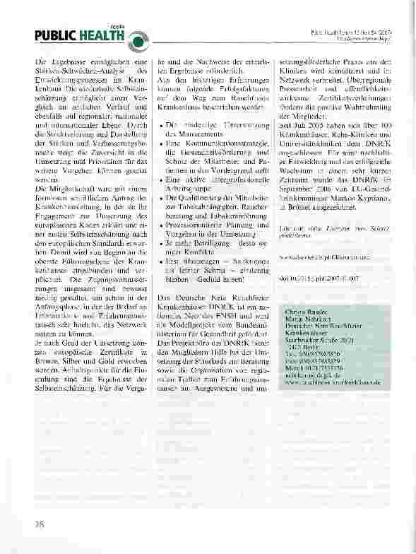 Vorschauseite 2: Rauchfreie Krankenhäuser - das Plus für Gesundheit