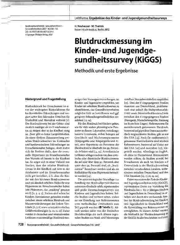 Vorschauseite 1: Blutdruckmessung im Kinderund Jugendgesundheitssurvey (KiGGS)