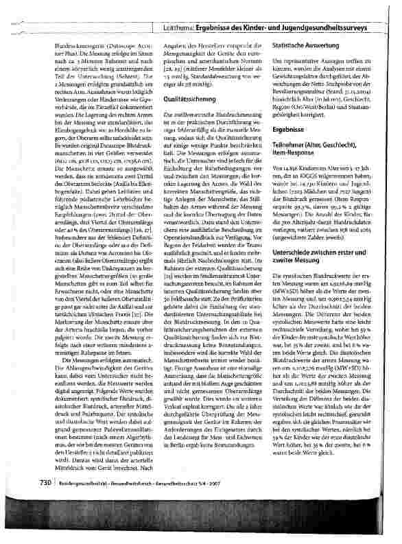 Vorschauseite 3: Blutdruckmessung im Kinderund Jugendgesundheitssurvey (KiGGS)