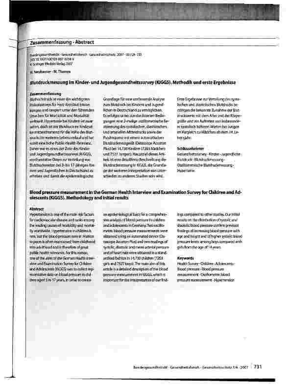Vorschauseite 4: Blutdruckmessung im Kinderund Jugendgesundheitssurvey (KiGGS)