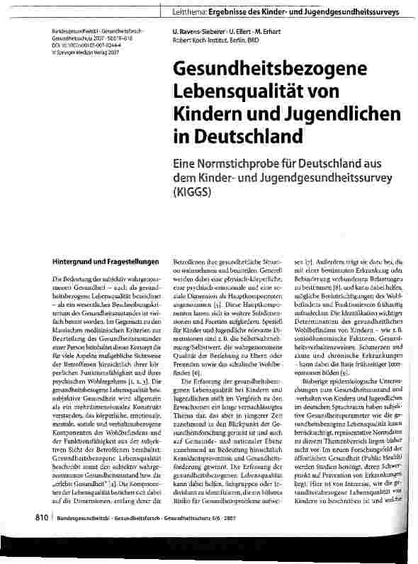 Vorschauseite 1: Gesundheitsbezogene Lebensqualität von Kindern und Jugendlichen in Deutschland