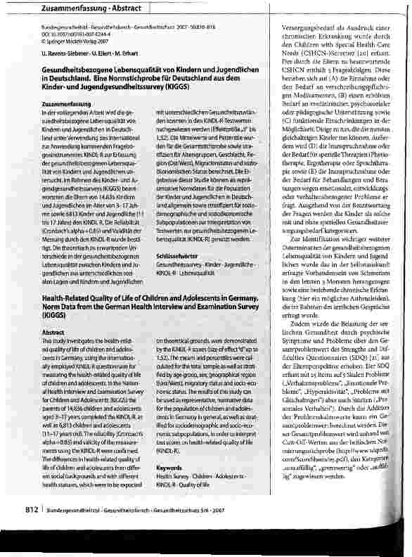 Vorschauseite 3: Gesundheitsbezogene Lebensqualität von Kindern und Jugendlichen in Deutschland