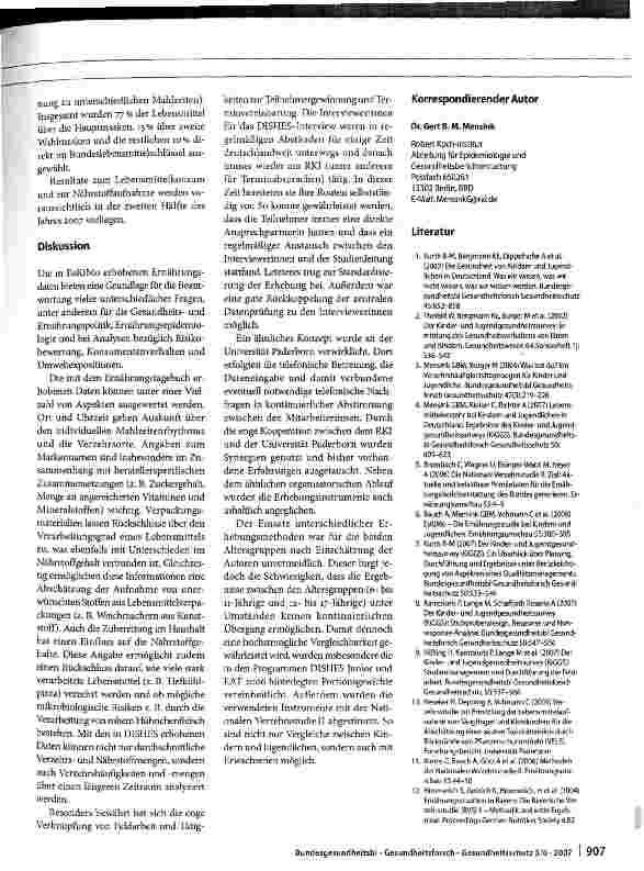 Vorschauseite 6: EsKiMo - Das Ernährungsmodul im Kinderund Jugendgesundheitssurvey (KiGGS)