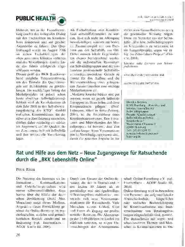 Vorschauseite 1: Rat und Hilfe aus dem Netz - Neue Zugangswege für Ratsuchende durch die BKK Lebenshilfe Online
