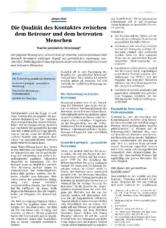 Vorschauseite 1: Die Qualität des Kontaktes zwischen dem Betreuer und dem betreuten Menschen