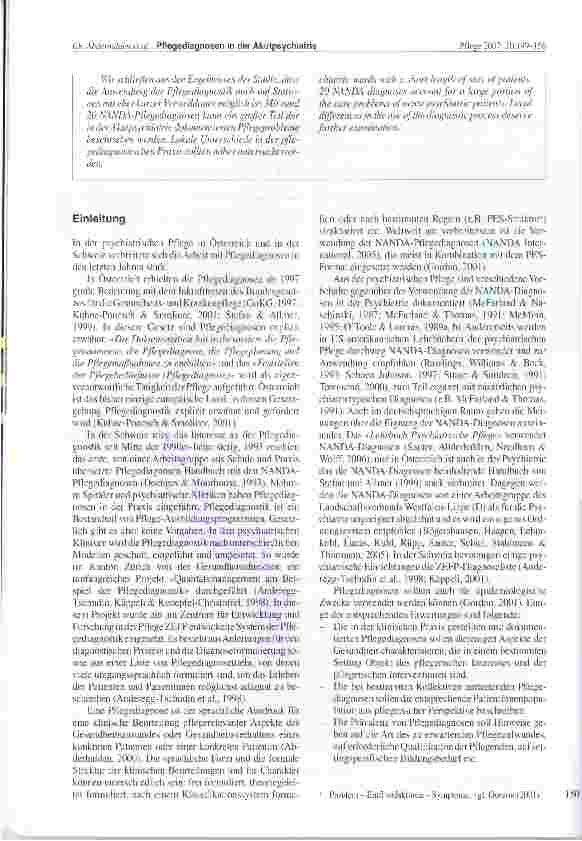 Vorschauseite 2: Pflegediagnosen bei Patienten und Patientinnen psychiatrischer Aufnahmestationen in der Schweiz und in Österreich: Gemeinsamkeiten und Unterschiede