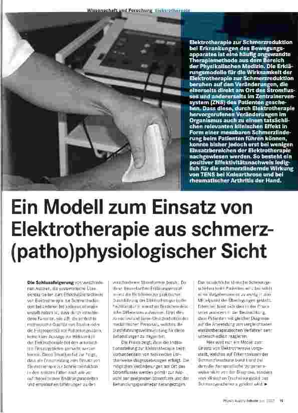 Vorschauseite 1: Ein Modell zum Einsatz von Elektrotherapie aus schmerz (patho)physiologischer Sicht