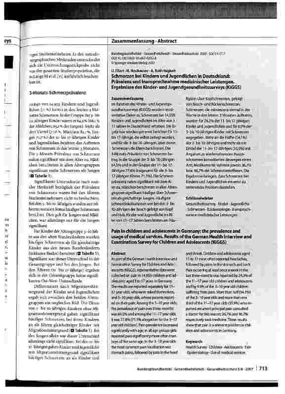 Vorschauseite 3: Schmerzen bei Kindern und Jugendlichen in Deutschland: Prävalenz und Inanspruchnahme medizinischer Leistungen
