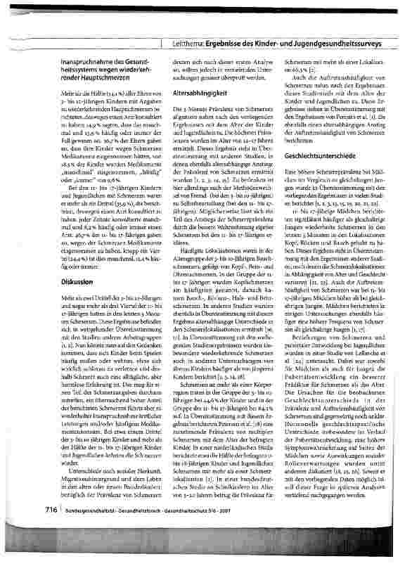 Vorschauseite 6: Schmerzen bei Kindern und Jugendlichen in Deutschland: Prävalenz und Inanspruchnahme medizinischer Leistungen