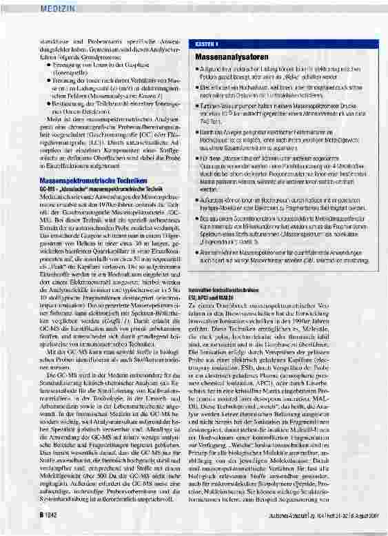 Vorschauseite 2: Massenspektrometrie in der Medizin - Stellenwert der molekularen Analytik