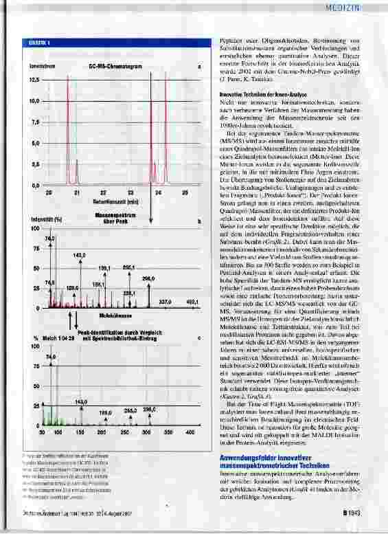 Vorschauseite 3: Massenspektrometrie in der Medizin - Stellenwert der molekularen Analytik