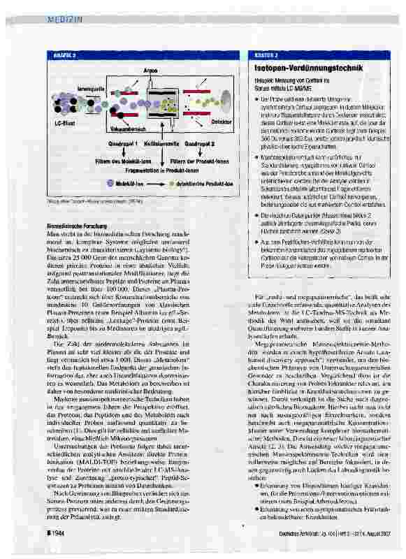 Vorschauseite 4: Massenspektrometrie in der Medizin - Stellenwert der molekularen Analytik