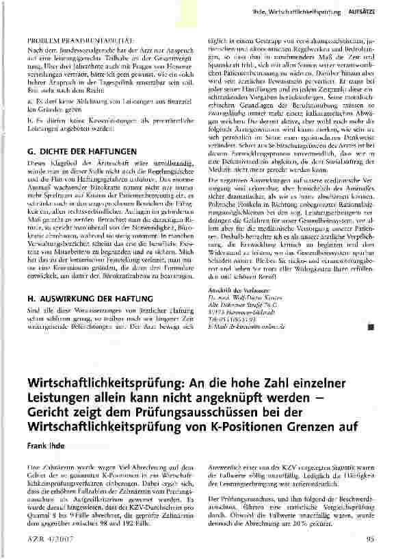 Vorschauseite 1: Wirtschaftlichkeitsprüfung: An die hohe Zahl einzelner Leistungen allein kann nicht angeknüpft werden - Gericht zeigt dem Prüfungsausschüssen bei der Wirtschaftlichkeitsprüfung vo…