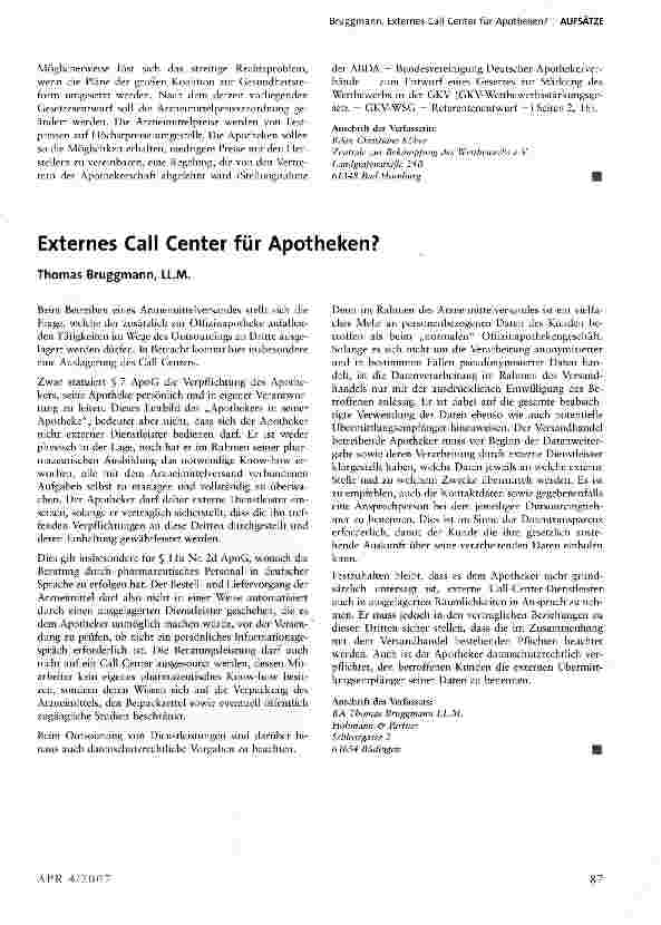 Vorschauseite 1: Externes Call Center für Apotheken?