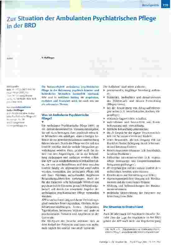 Vorschauseite 1: Zur Situation der Ambulanten Psychiatrischen Pflege in der BRD
